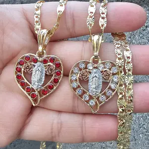 virgen en corazon necklace pendant