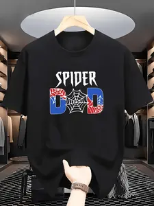 Men's Spider Dad Print T-Shirt - Soft Breathable Loose-Fit Streetwear Tee with Spider Web & Spider Dad Round Neck Short Sleeve Casual Summer Top Suitable for Casual Attire and Themed Events