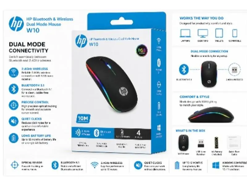Rechargeable Hp W10 Bluetooth & Wireless Mouse