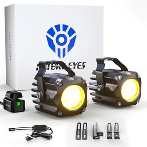 Future Eyes Motorcycle Fog Lights LED Kit, 60W White/Amber Driving Lights with High/Low Beam, CNC Aluminum Waterproof Auxiliary Light, Spot Headlight for Night Riding