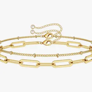 Gold Bracelet with Rhinestones and Link Design, Chain-style with Adjustable Closure