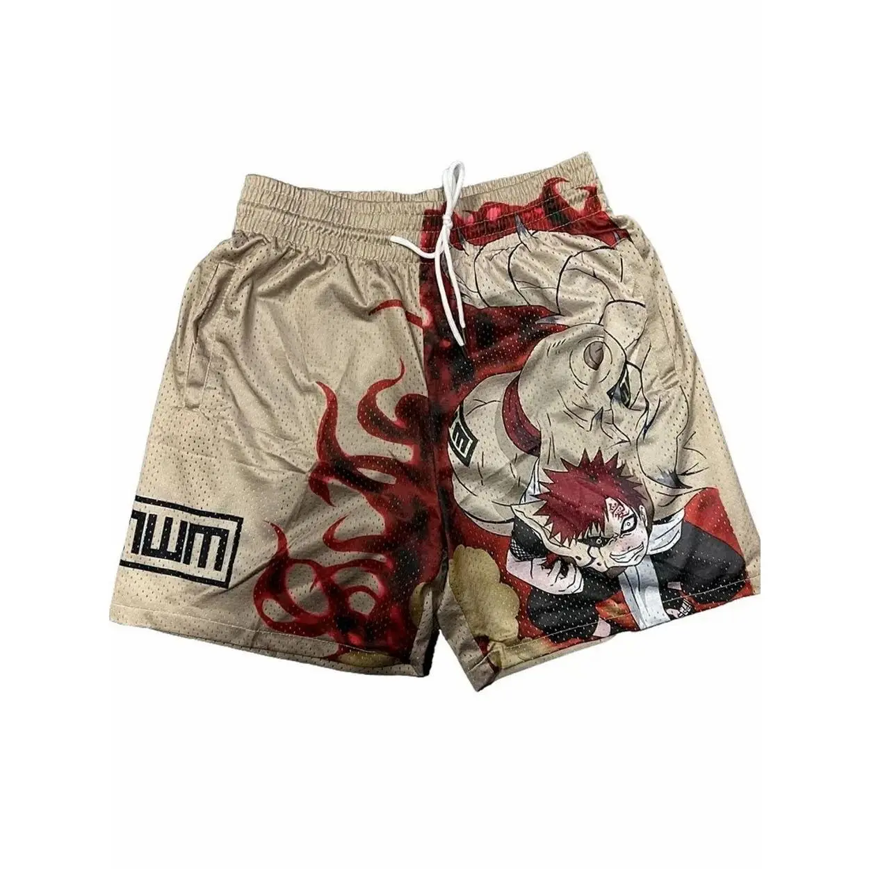 [No drawstring] Anime Gym Shorts Workout Sport Knee Pants with Pockets Athletic Summer Shorts