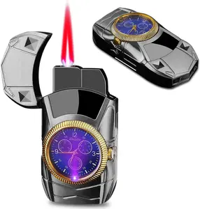 Black Vintage Windproof Lighter (with Built-in Clock) — Sports Car Design, Red Flame, Refillable Butane Lighter (Butane Not Included)