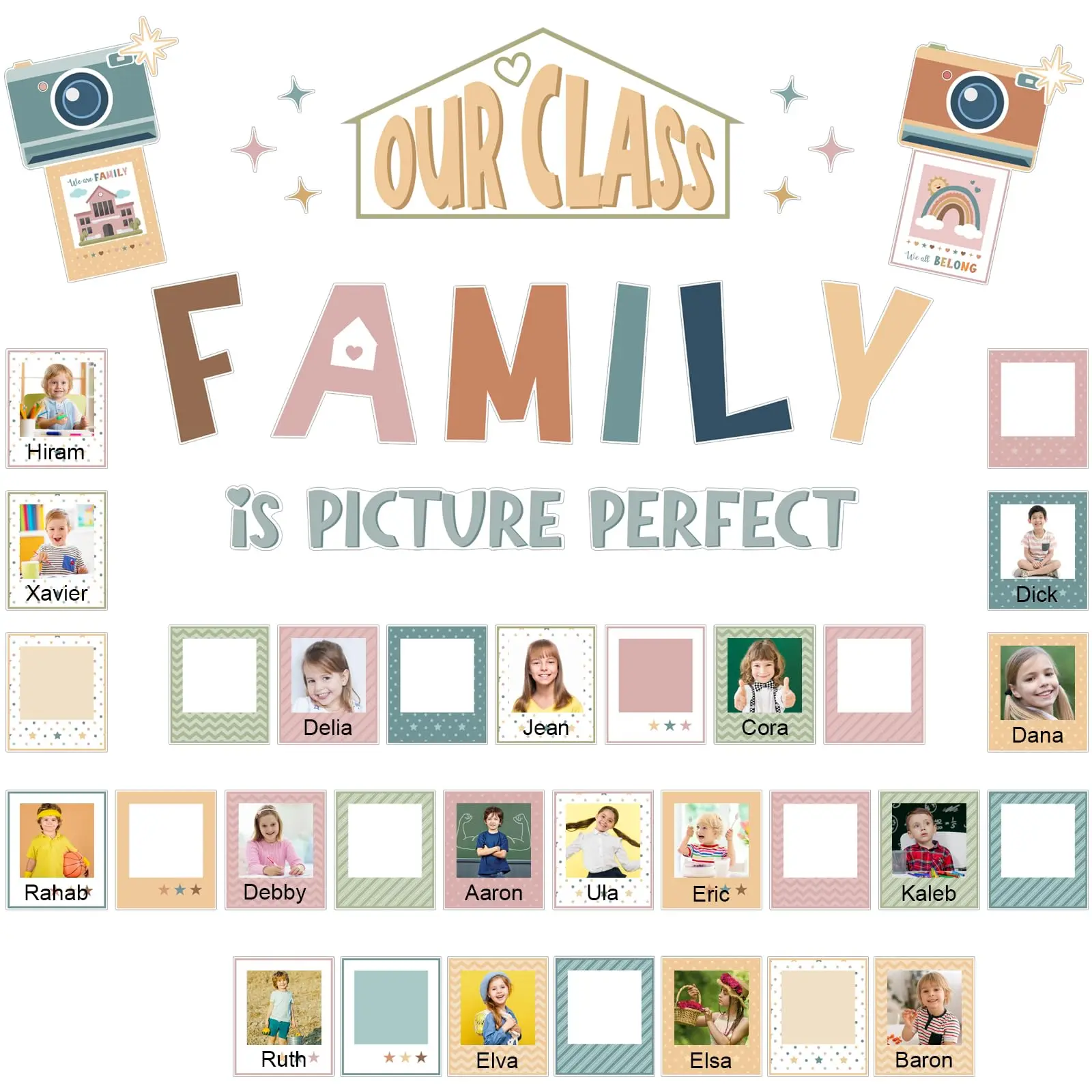 Gejoy Classroom Bulletin Board Decor, Our Class is a Family Picture Frame Bulletin Board Set for Teachers Cute Back to School Supplies for Teachers, Chalkboard Decor for Classroom Photo Wall for Kindergarten Elementary School