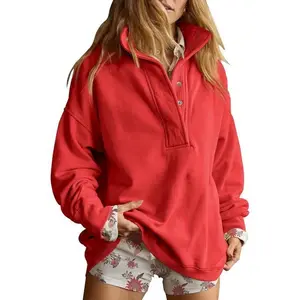 Women’s Oversized Casual Long-Sleeve Button Henley-Neck Pullover Sweatshirt Top – Fashionable Outfit Clothing