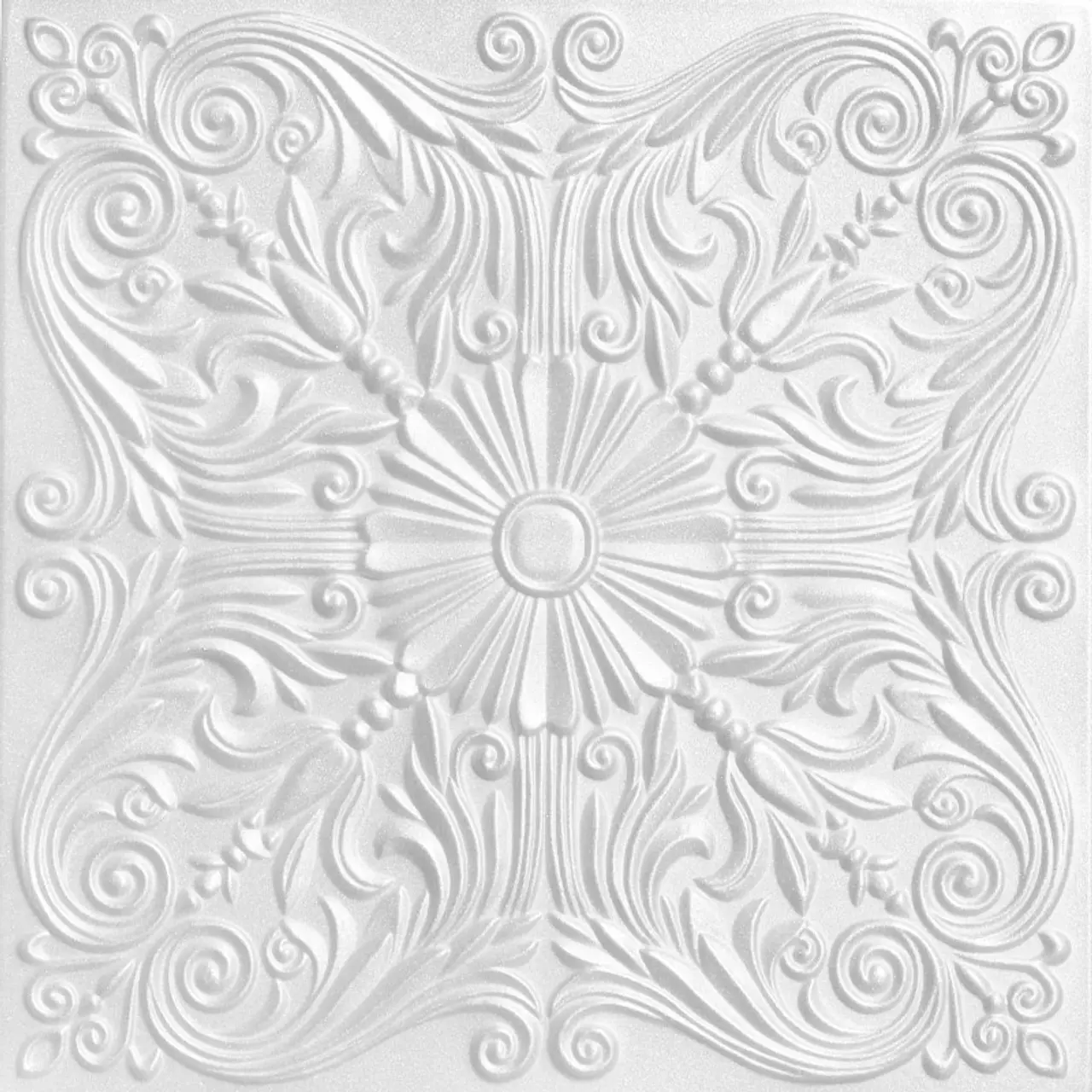 A La Maison Ceilings Elegant Spanish Silver 20in x 20in Decorative Styrofoam Adhesive Glue-up Residential Upgrade Installation Remodel Ceiling Tiles - #R139 - Pack of 8 (21.6 sqft)