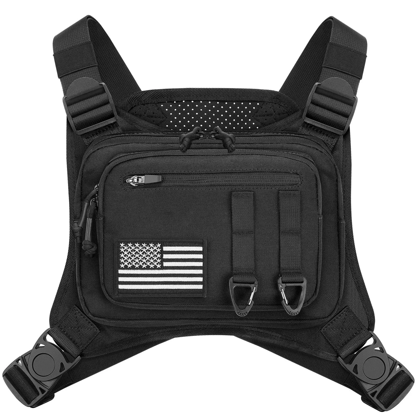 Tactical Chest Bag Chest Vest with Holster Adjustable Chest Pack for Men and Women EDC Running Vest Bag for Outdoor Black