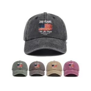 Bdhjydb 1-piece American Independence 250th Anniversary printed baseball cap, washed and aged for a vintage look, trendy and versatile