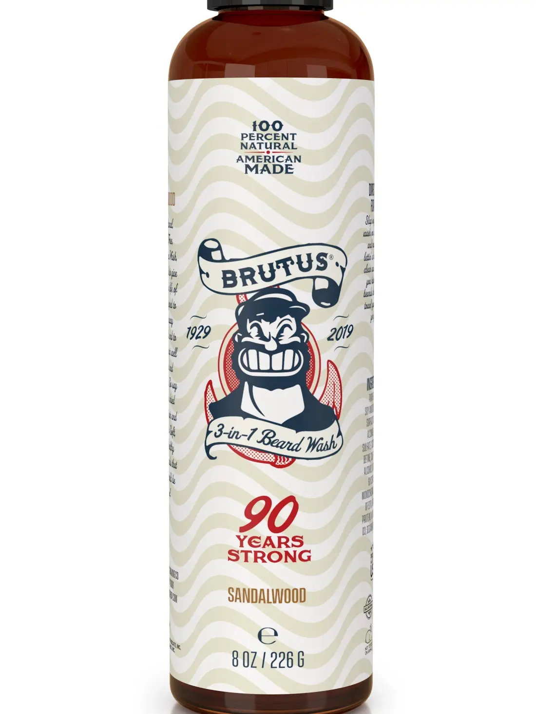 Brutus 3-in-1 Natural Beard Wash and Conditioner for Men, Cruelty Free and Nourishing Beard Shampoo, Best for Maintaining and Conditioning Hair, Sandalwood Scent, 8 oz Gentle Daily