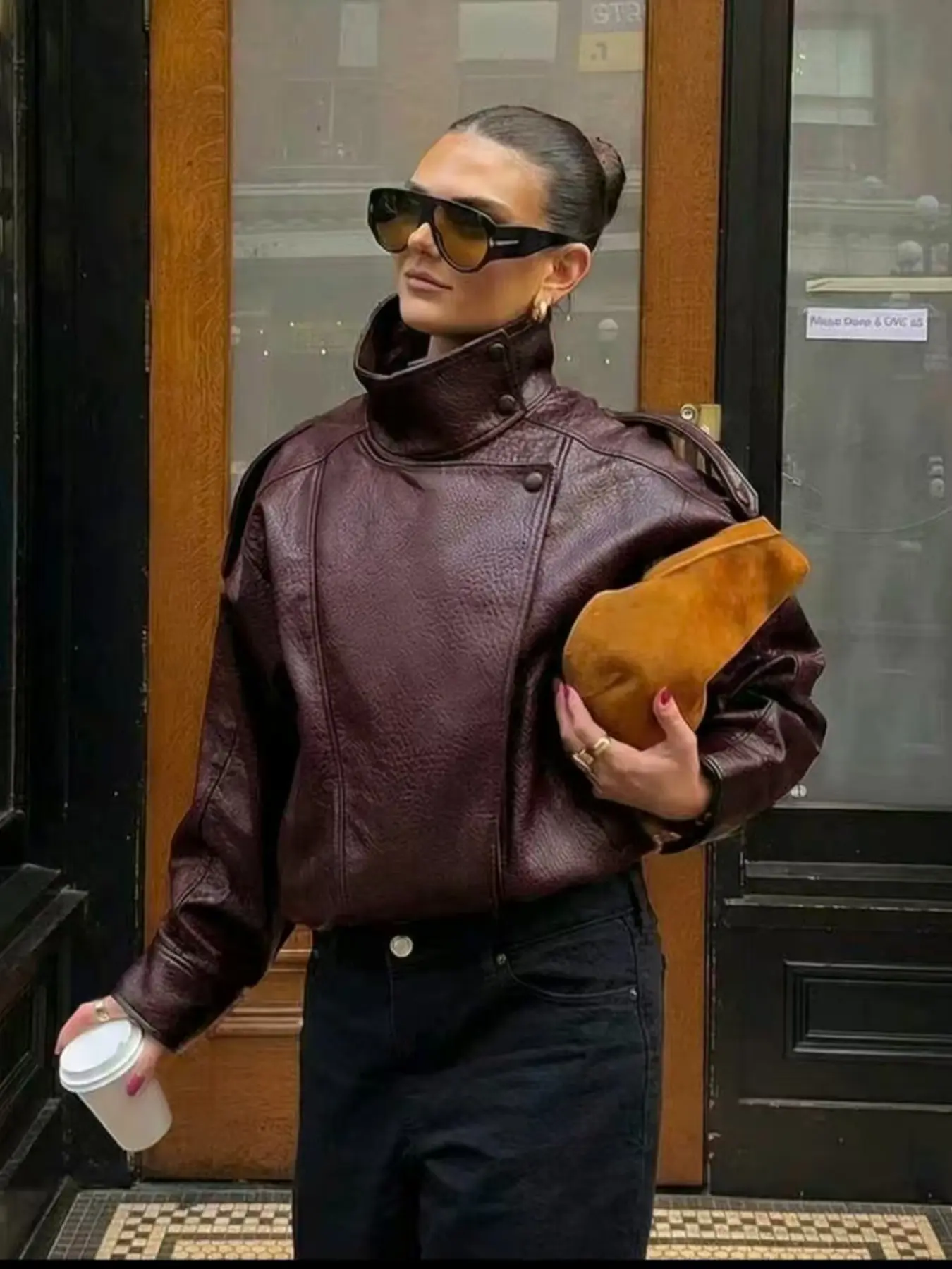European and American style Aesthetic retro motorcycle style leather jacket with Stand Collar