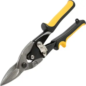 11 Inch Straight Cut Aviation Tin Snips, Heavy Duty Compound Sheet Metal Cutter with Forged Chrome Vanadium Steel Blade, Built-in Safety Latch & Hanging Hole, for Sheet Metal, Aluminum, Gutter, HVAC Ductwork & Home DIY Projects