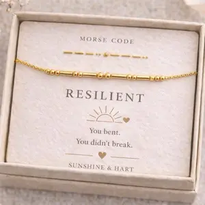 Morse Code Bracelet “Resilient” - Gold Filled Beaded Chain with Inspirational Message - Perfect Gift for Her. Hand made