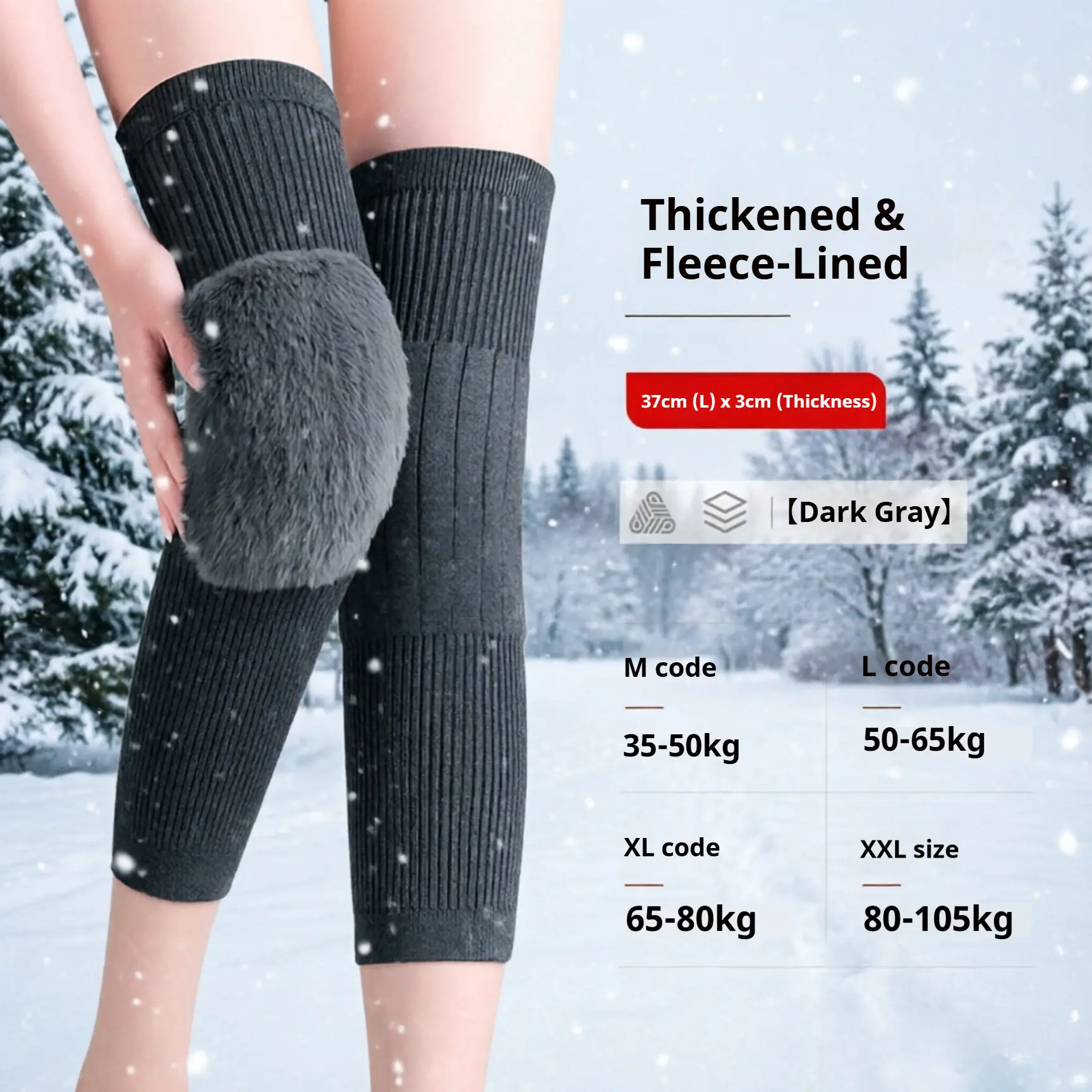 Extra-Long Fleece-Lined Thermal Leg & Knee Warmers - Non-Slip, Thickened Sports Protective Gear for Winter Sports, Cold-Related Joint Discomfort Relief