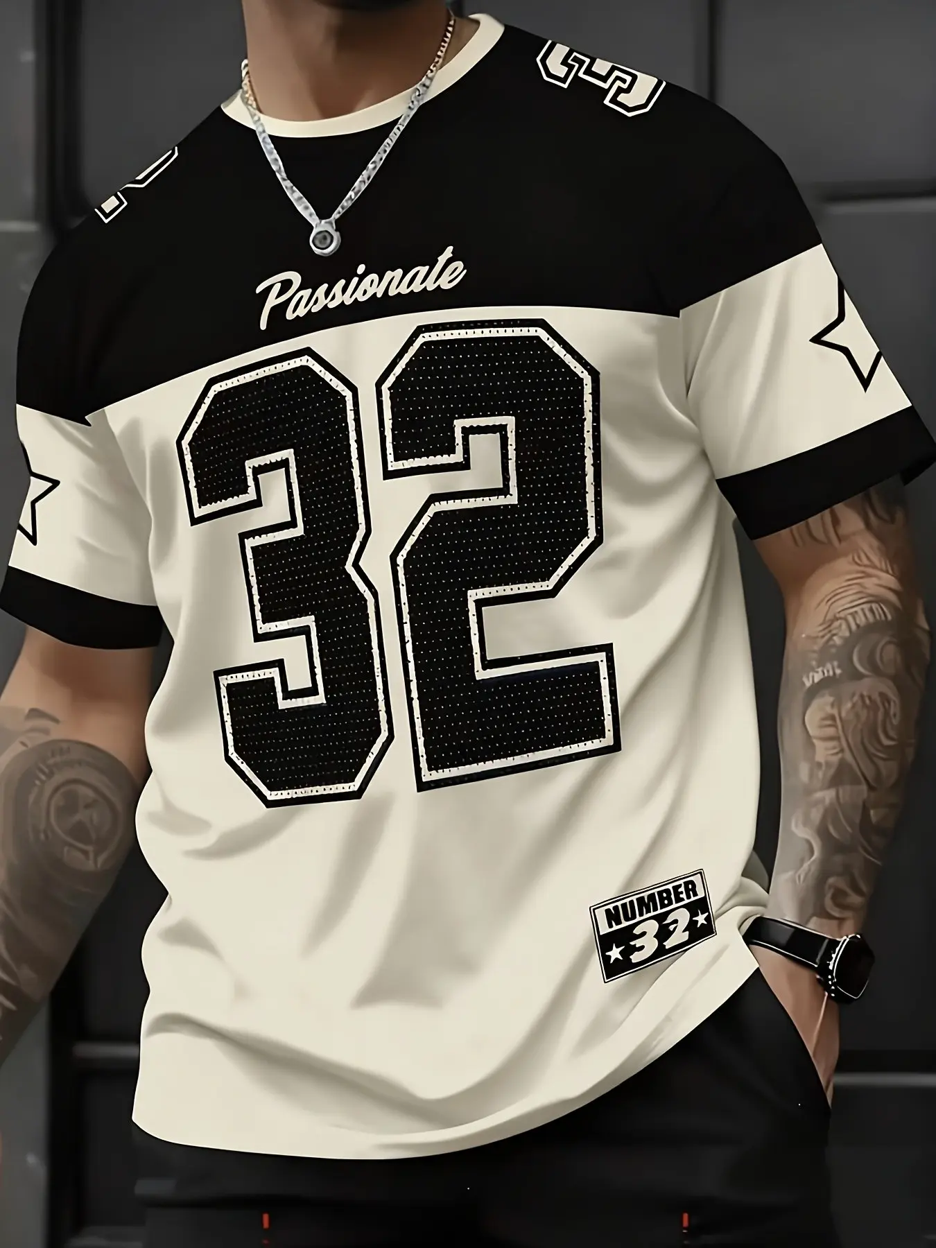 Men's Trendy 32 Number Jersey Short Sleeve T-Shirt, Gym Workout Tee, Casual Workout Tops, Street Style Loose Casual Top, Unique Digital Print Design, Daily Wear & Sports Leisure, Casual Sportswear, Gym T Shirts