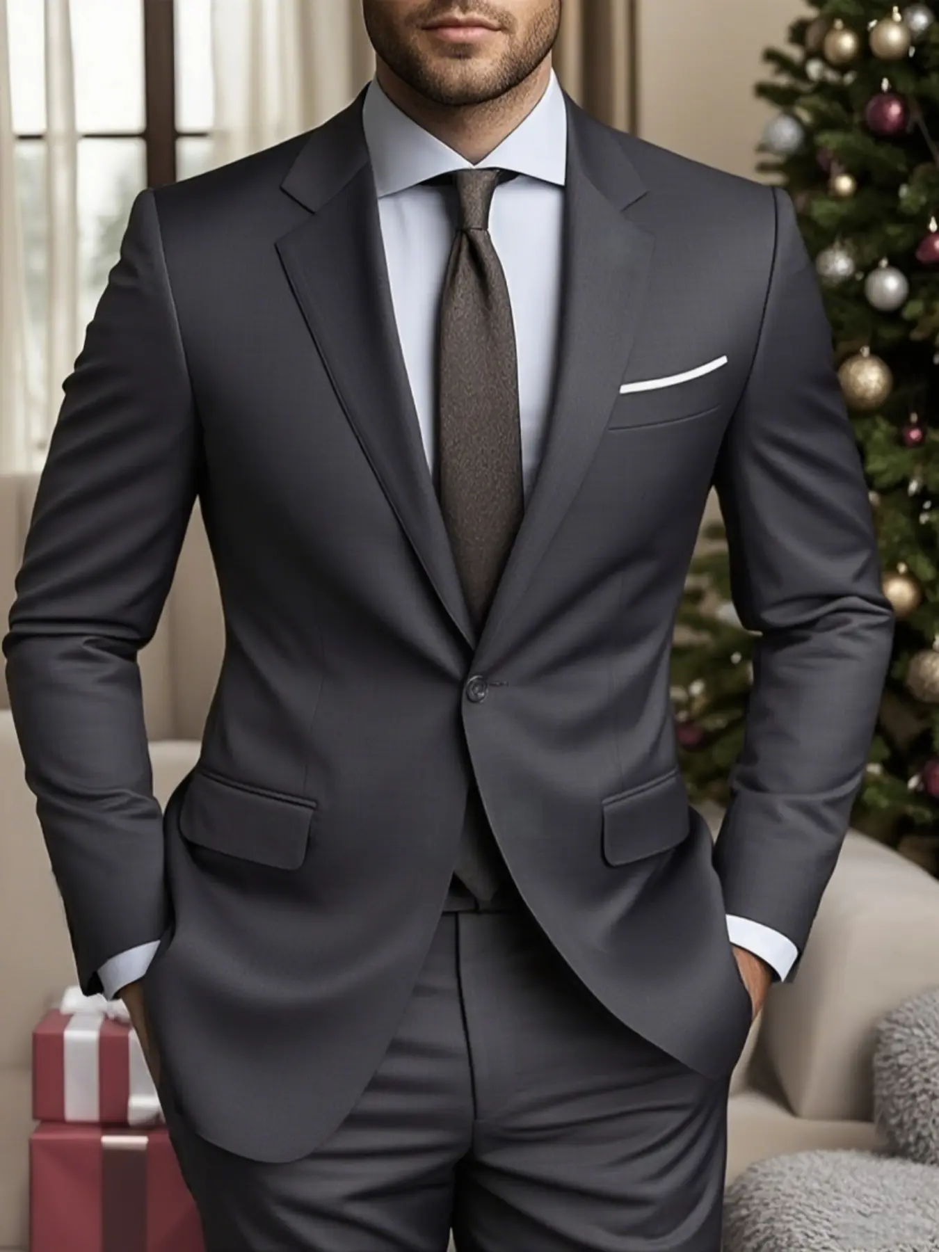 Men's Formal Business Suit Set, Single Button Long Sleeve Blazer & Pants, for Interviews & Business Events