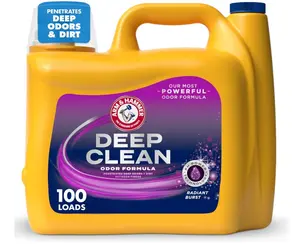ARM & HAMMER Deep Clean Odor Formula Liquid Laundry Detergent, Laundry Odor Remover, Radiant Burst Scent, 150 Fl Oz, 100 Loads