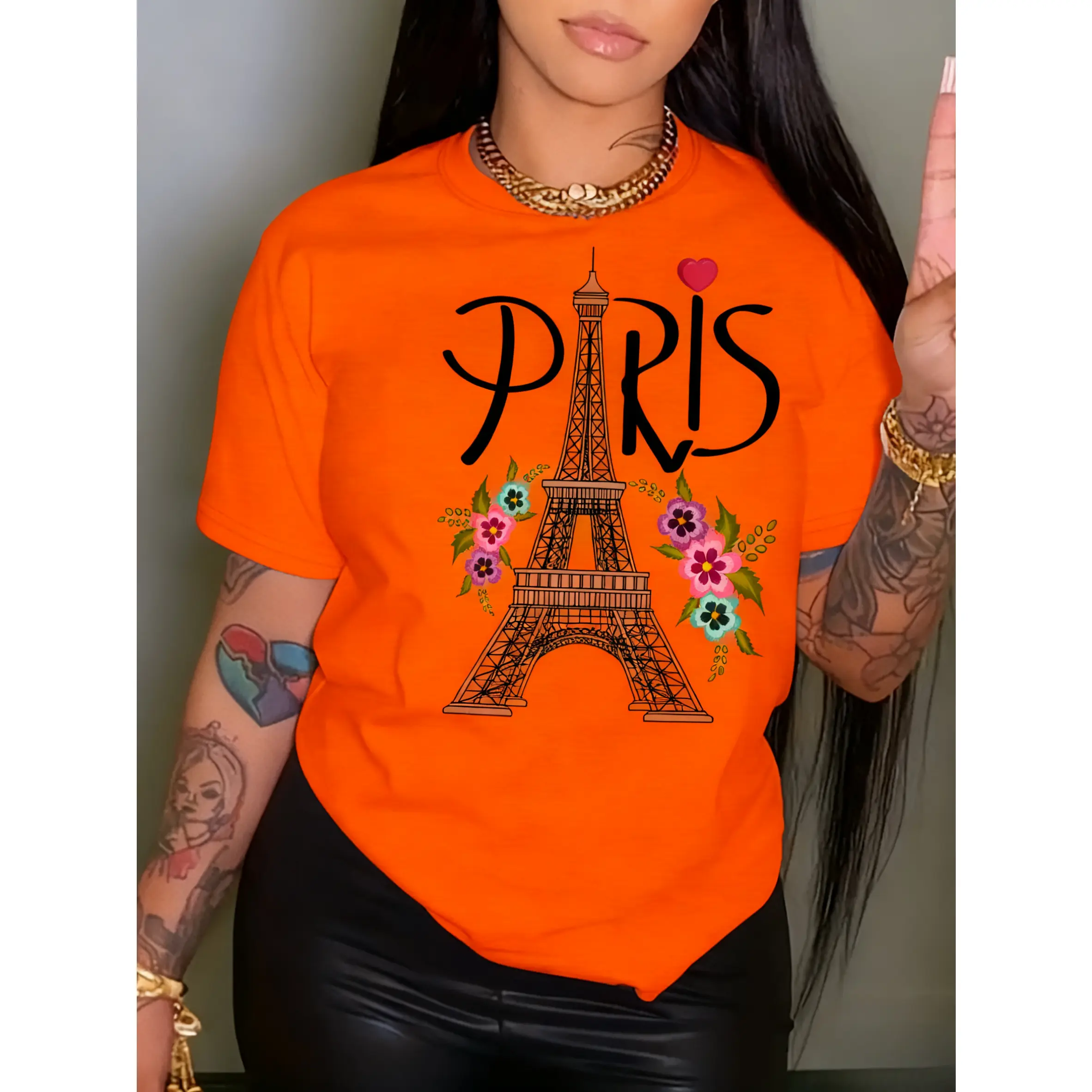 Women's Graphic Tee, Oversized Fit Basic Short-Sleeve Floral Printed Top in 100% Cotton for Spring & Summer, Tops, Shortsleeve, Flowers, Unisex, Asymmetrical, Side Seamless, Casual, All Seasons, Classic, Smooth, Fabric, Side Seams Free, Seamless Sleeves