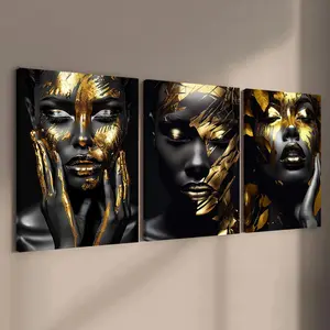 Wooden Framed Canvas Painting, 3 Counts Modern Graffiti Figure Pattern Poster, Fashion Figure Home Decoration, Room Mural, Office Decoration, Wooden Wall Art