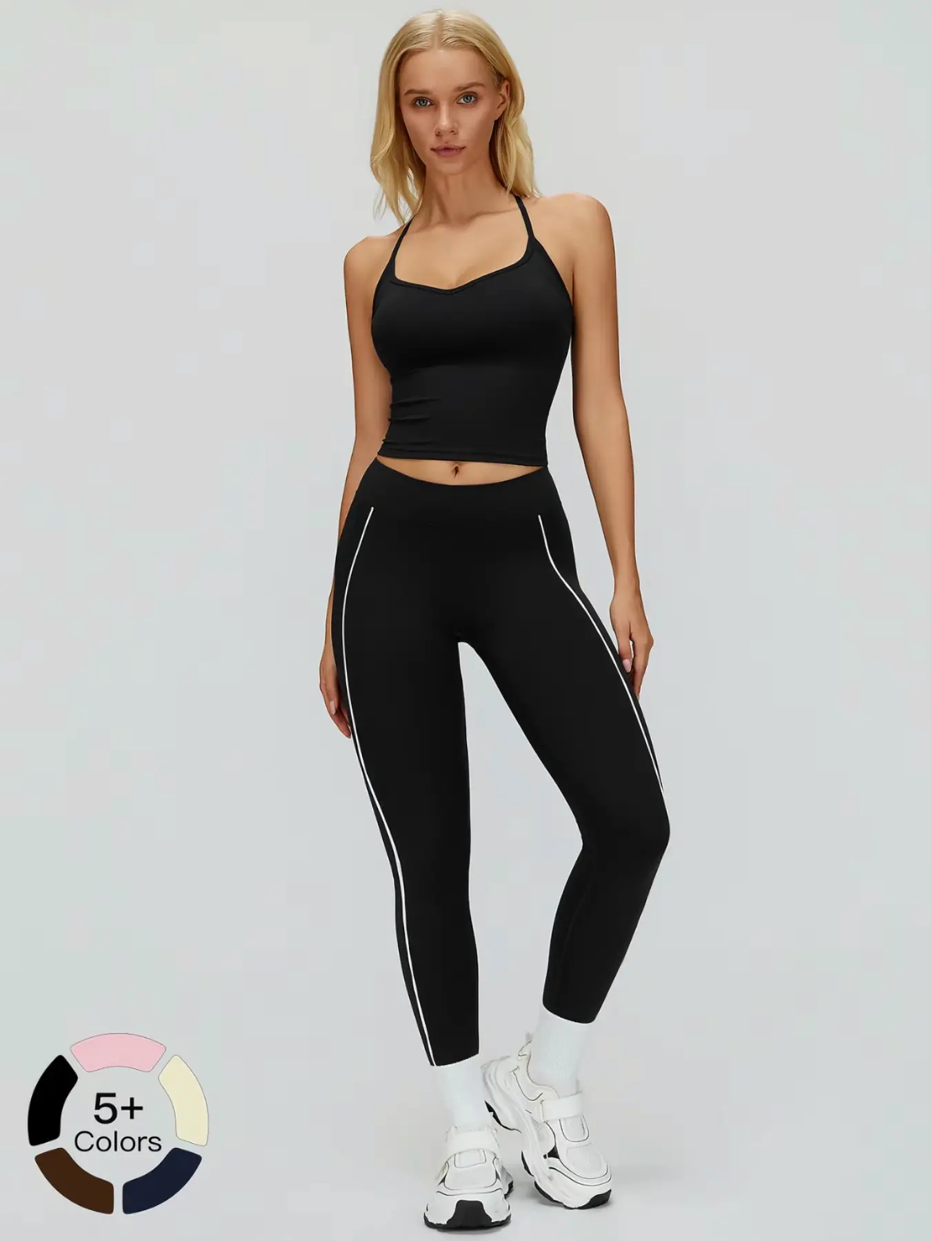 Quick-Drying Naked Feel Yoga Set, Cut-Out Back Tank Top & Colorblock Leggings Sports Tracksuit Set, Outdoor Running Fitness Set, Women's Workout Clothes, Sportswear, Breathable Activewear, High Stretch Activewear, Gym Outfits