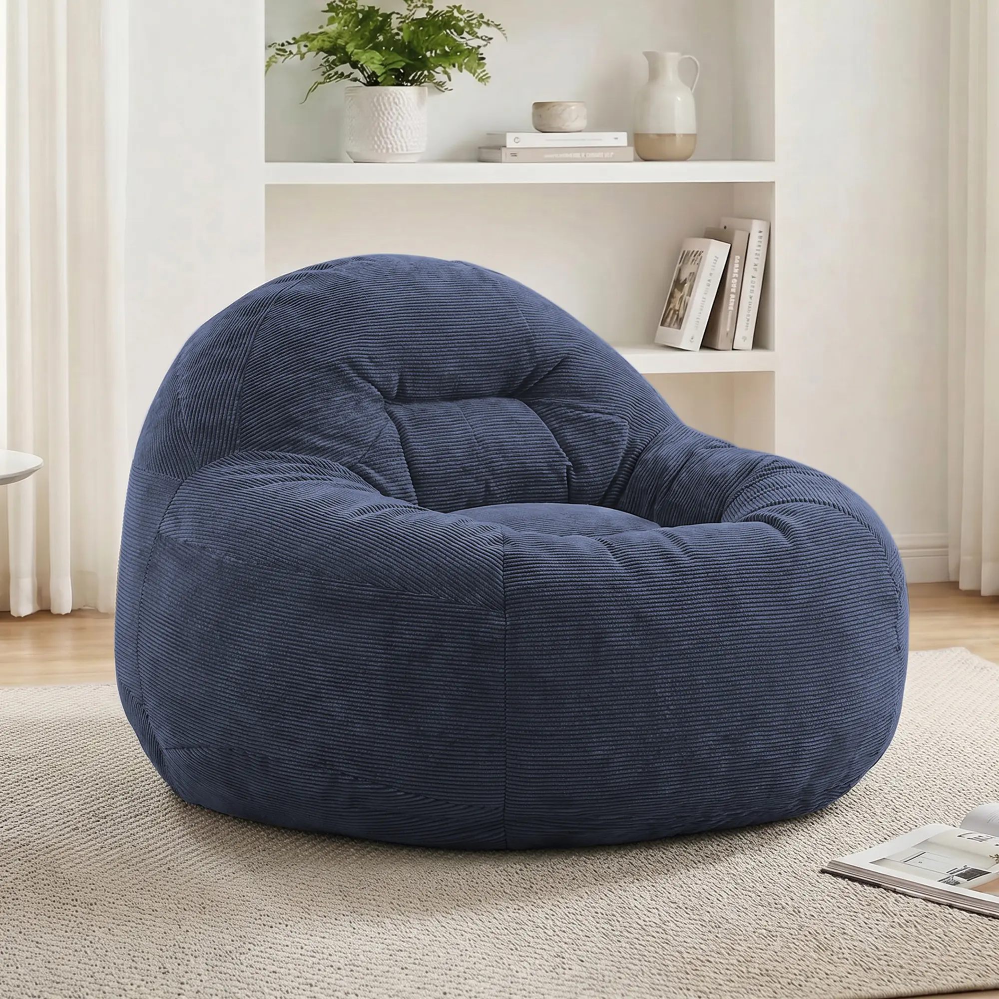 Tufted Memory Foam Bean Bag Chair with Filler - Soft Stuffed Lazy Sofa for Dorm, Living Room Indoor Furniture