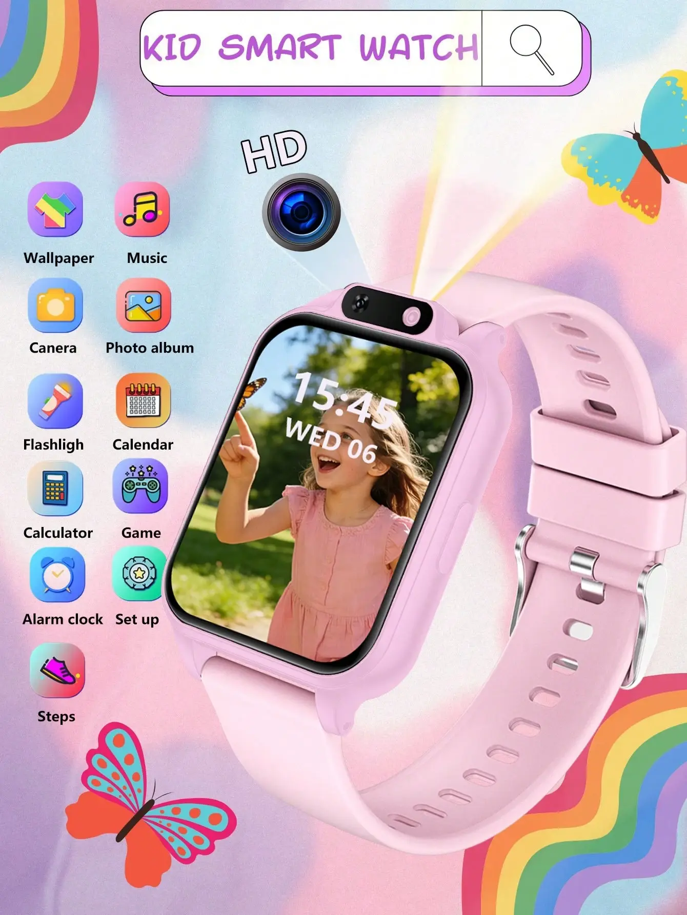 Kids Smart Watch with Camera, Flashlight, Mini Games, Pedometer, Calculator, Alarm Clock, Stopwatch, Calendar and Timer, Educational Touchscreen Watch Toy for Boys and Girls