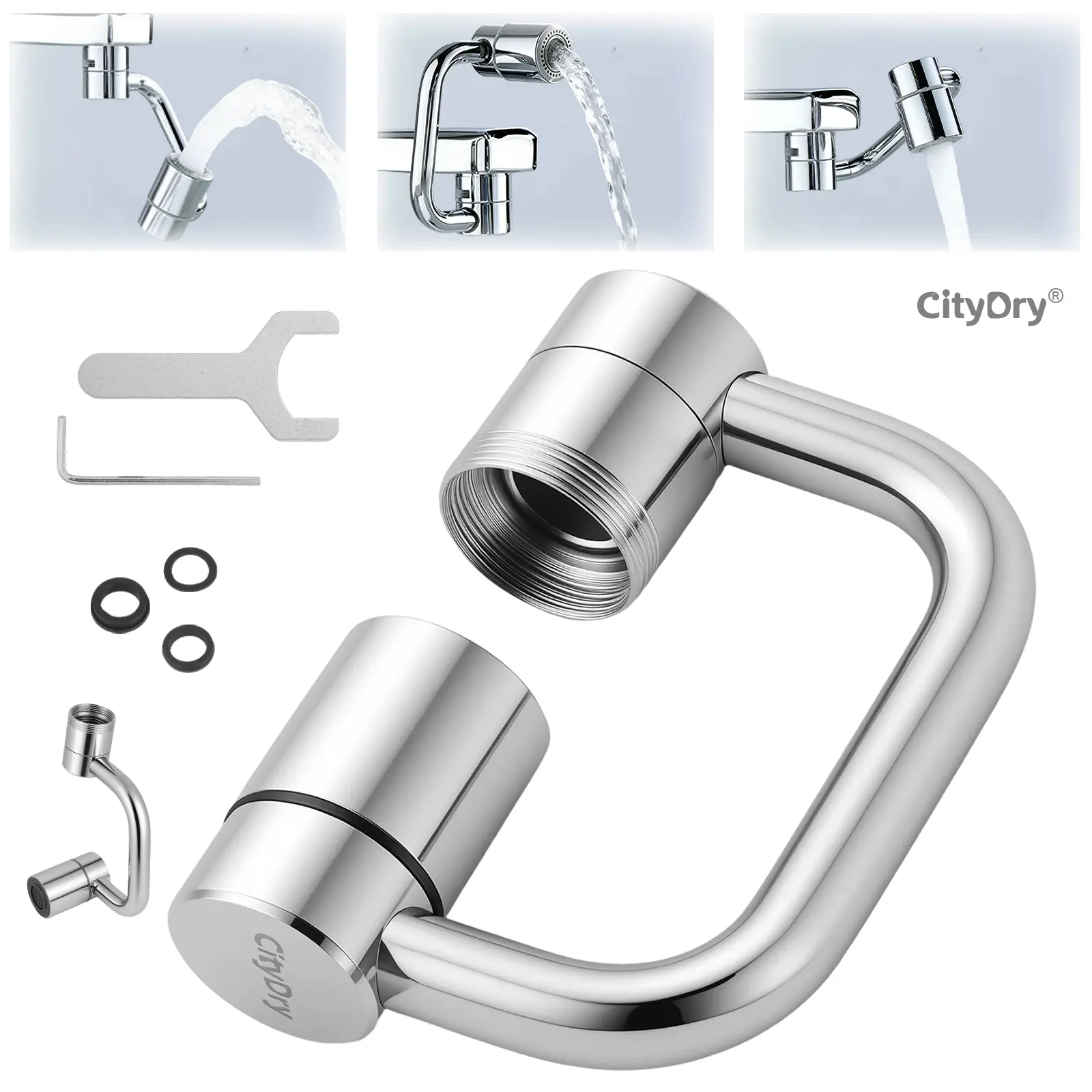 CityDry Decorative Rotating Head Faucet Aerator Extension - Conversion Head Kitchen Tap Attachment, 360° Swivel Mechanism, 2-Mode Splash Control, 4-Stage Filtration Core, Flexible Extension, Easy Installation (1PC), Faucet Aerator Extender, Swivel Faucet