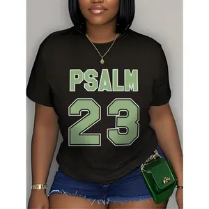 [100% Cotton]  Women'S Psalm 23 Jersey Premium T-Shirt - Casual Short Sleeve Crew Neck T-Shirt With Bold Green Lettering, Soft And Breathable Fabric, Perfect For Holiday Parties And Gift Giving Golf Gift T-Shirt For Men And Women