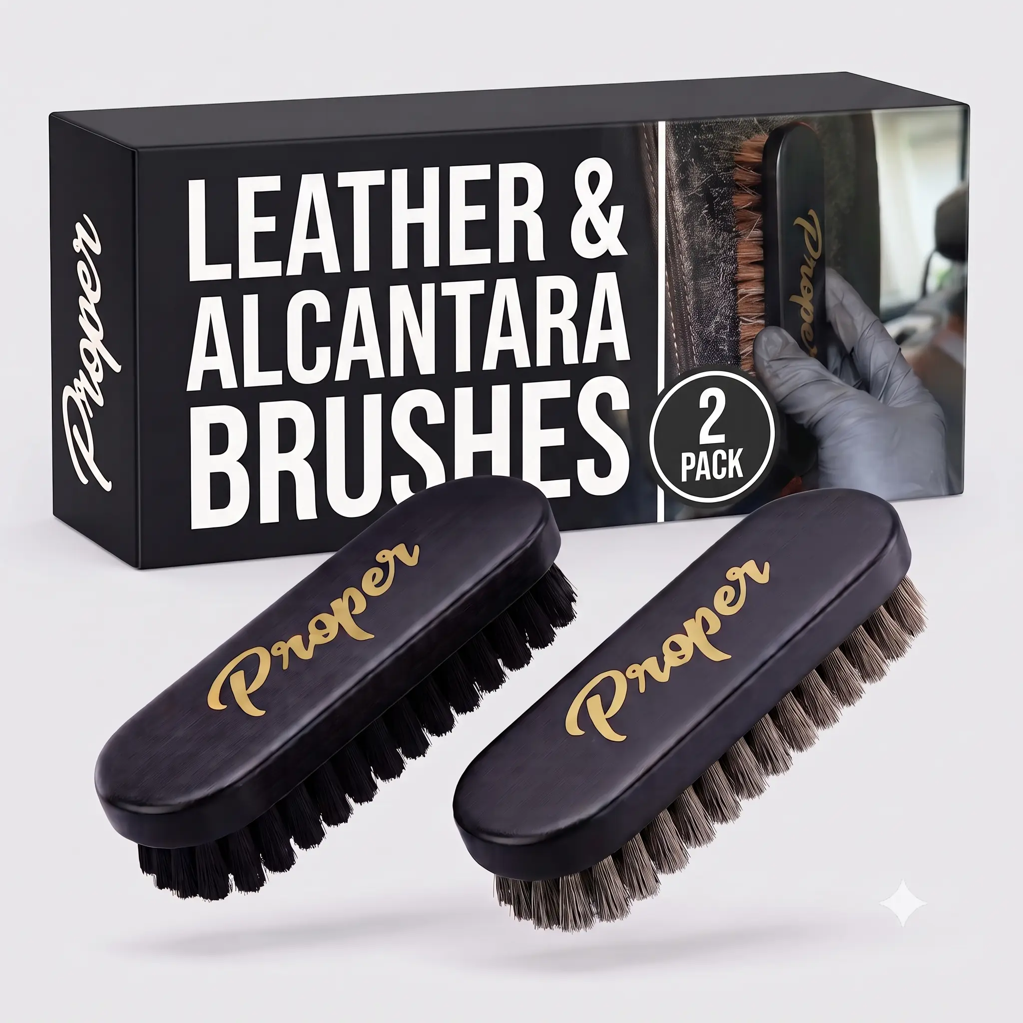 Leather & Alcantara Brushes for Car Detailing, Car Owners - 2-Pack for Professional Cleaning for Leather Seats, Sofa