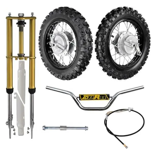 10" Front Rear Motorcycle Wheels 2.50-10 Tire with 500mm Drum Brake Front Forks, Brake Cable, 12mm Wheel Rim Axle for CRF50 XR50 TTR50 PW50 Dirt Pit Bike Off-Road