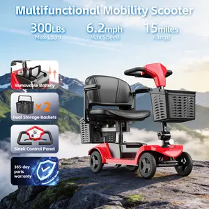 4-Wheel Portable Mobility Scooter for Adults, Seniors,Foldable Motorized Scooter with 300 lbs,Detachable Battery,350W Powered,Dual Baskets,Charger Included,Lightweight and Convenient