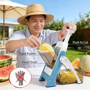 Manual Mandoline Slicer - Stainless Steel Blade Vegetable Chopper, Potato & Fruit Slicer, French Fry Cutter No Electricity Required. Compact Design For  And Easy Use. Ergonomic Handle. Durable And Sturdy. Ideal For Home Chefs. Kitchen Gadgets