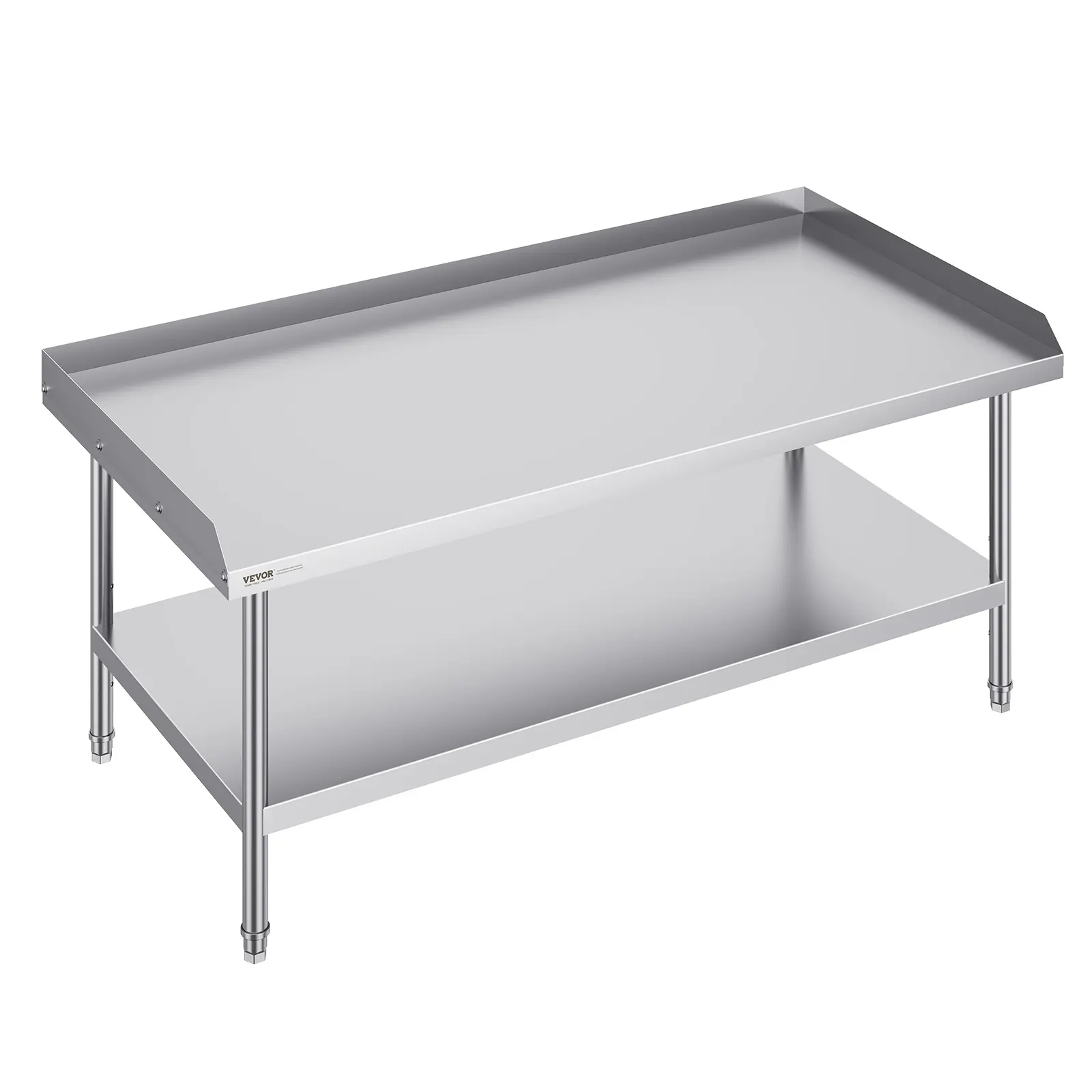 VEVOR Sturdy Stainless Steel Rectangle Furniture Work Table - 30x60x26 in, 3-Sided Backsplash, Adjustable Height, 3-Layer Storage Shelf, Functional for Home Kitchen Kneading Dough, Chopping Vegetables, Cutting Meat (Home Supplies, Food & Beverage Use),too