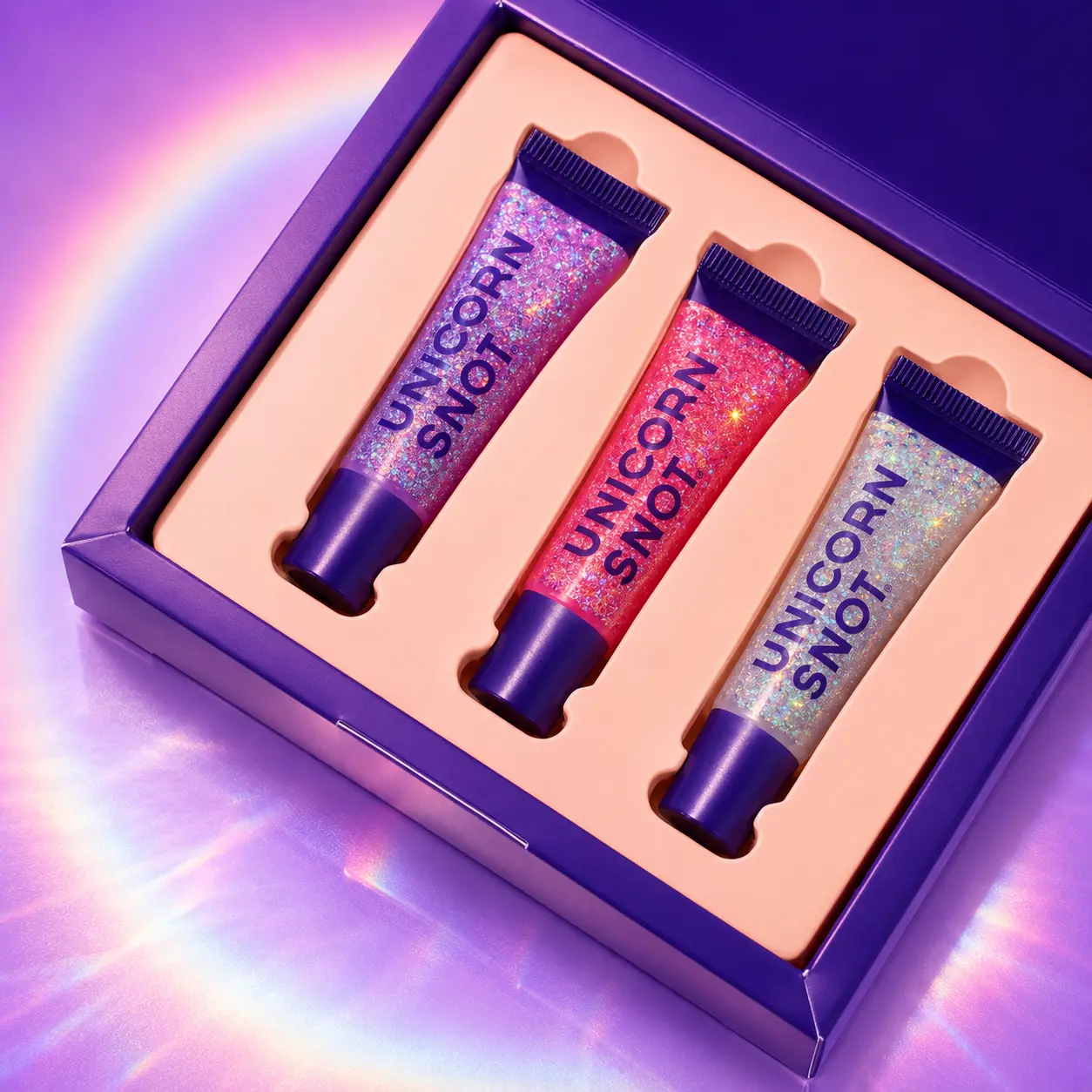 Unicorn Snot Glitter Boss Holographic Bio-Glitter Lip Gloss Gift Set – Non-Sticky, Plant-Based Glitter, Vegan, 3-Pack