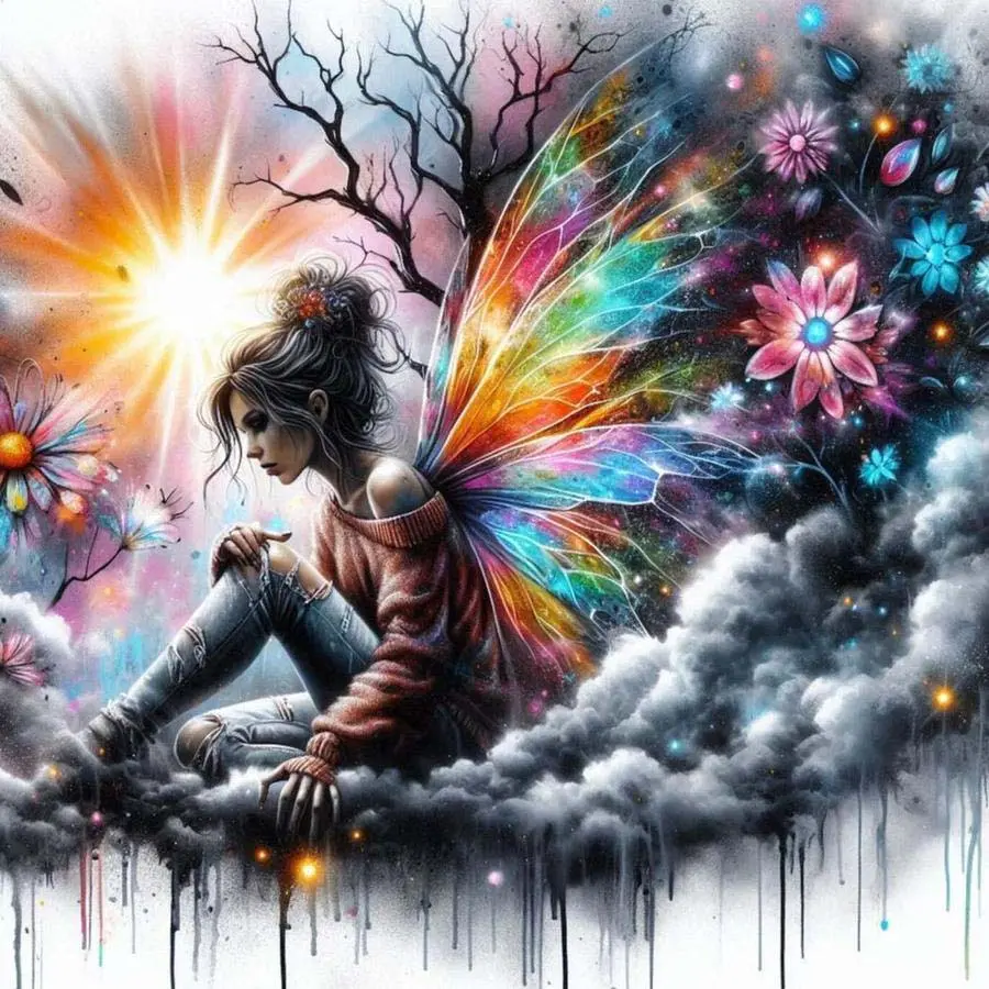 5D DIY Full Drill Round Diamond Painting - Diamond Painting Kit Rainbow Wings Mosaic Canvas DIY Wall Art, Home Wall Decoration