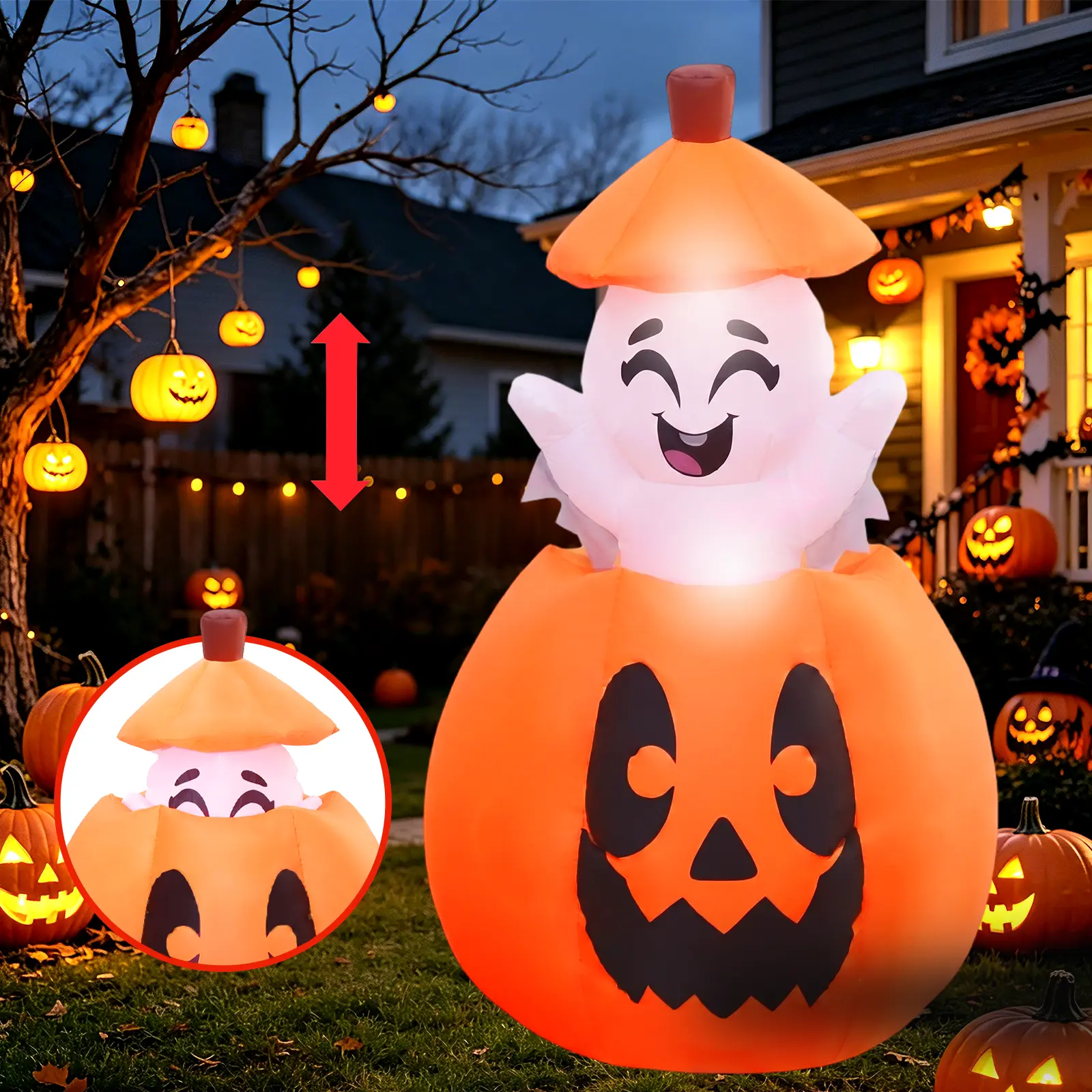 4FT Halloween Inflatables Pumpkin Decorations Outdoor with LED Lights, Blow Up Pumpkin Yard Decorations