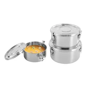 CNCEST Stainless Steel Food Storage Containers Set of 3 Leak-Proof Smell-Proof with Lid 304 Steel 650ml 1000ml 1600ml Kitchen Utensils