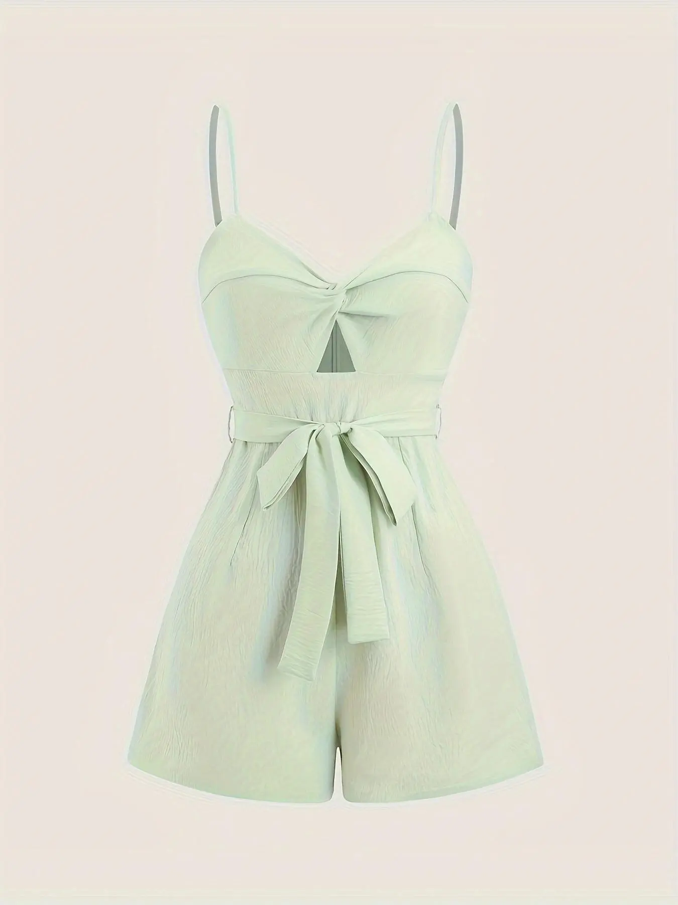 Women's Elegant Chic Minimalist Slim-Fitting Sleeveless Romper with Front Knot and Belt, Casual Basic Plain Color Womenswear for All Seasons, Perfect for Daily Wear