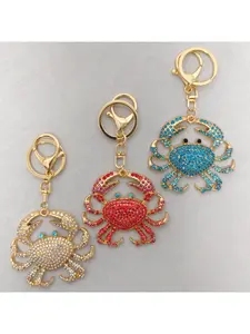 1PC Cute Crab Keychain Alloy Rhinestone Pendant Key Ring Charm Gift for Friends Crab Lovers