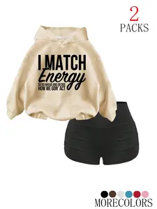 Women's Fall Winter Hooded Sweatshirt Set, Casual Fashion Aesthetic Letter Print Pullover with Drawstring, Pocket Design, 2 Piece Outfit, Matching, Casual Wear, Casual Streetwear Hoodie