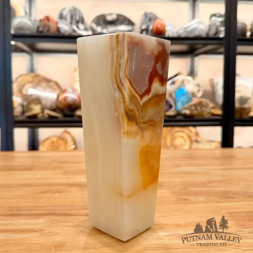 White Banded Calcite Square Vase