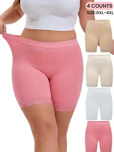 0XL-4XL Plus Size Women's Cool Touch Anti-Chafing Shorts, Lace Trim Safety Shorts, Breathable & Sweat-Free, Perfect For Summer Outfits,Keep Fresh&comfortable Underwear,Home&Sleep Wear,Womenswear
