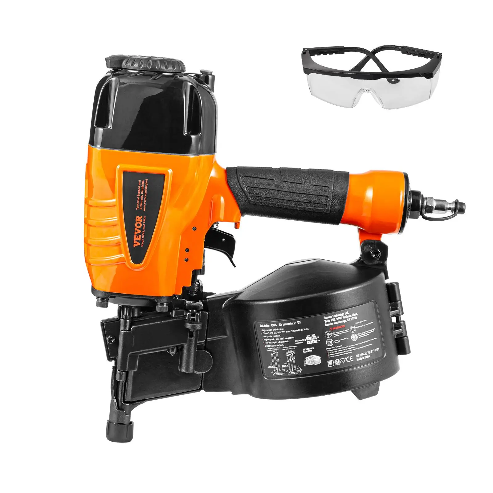 【DealsForYouDays】VEVOR Coil Siding Nailer CN65, 1-1/4" to 2-1/2" 15 Degree Pneumatic Siding Nail Gun with Tool-Less Depth Adjustment, 70-120PSI Air Coil Nailer for Siding, Pallet Sheathing, Wooding, Fencing, Decking