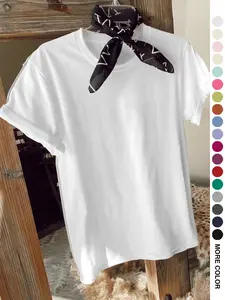 Women's Round Neck Short Sleeve Top, Multicolor Available, Basic Wear, Wardrobe Staples, Loose-Fitting, Perfect for Spring Summer Commuting