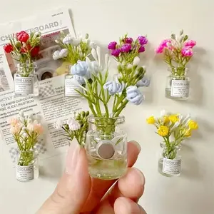 8PCS Mini Night Glow Flower Vase Magnets, Cute Mini Fridge Magnets, 3D Flower Vase Fun Refrigerator Accessories Kitchen Decor Gift, Refrigerator Decorating Magnet