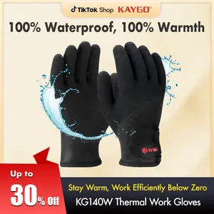 KAYGO Winter Waterproof Thermal Work Gloves for Men and Women, Full Hand Latex Coated, Acrylic Insulated Liner for Freezer Cold Weather, Fine Crinkle Grip,KG140W