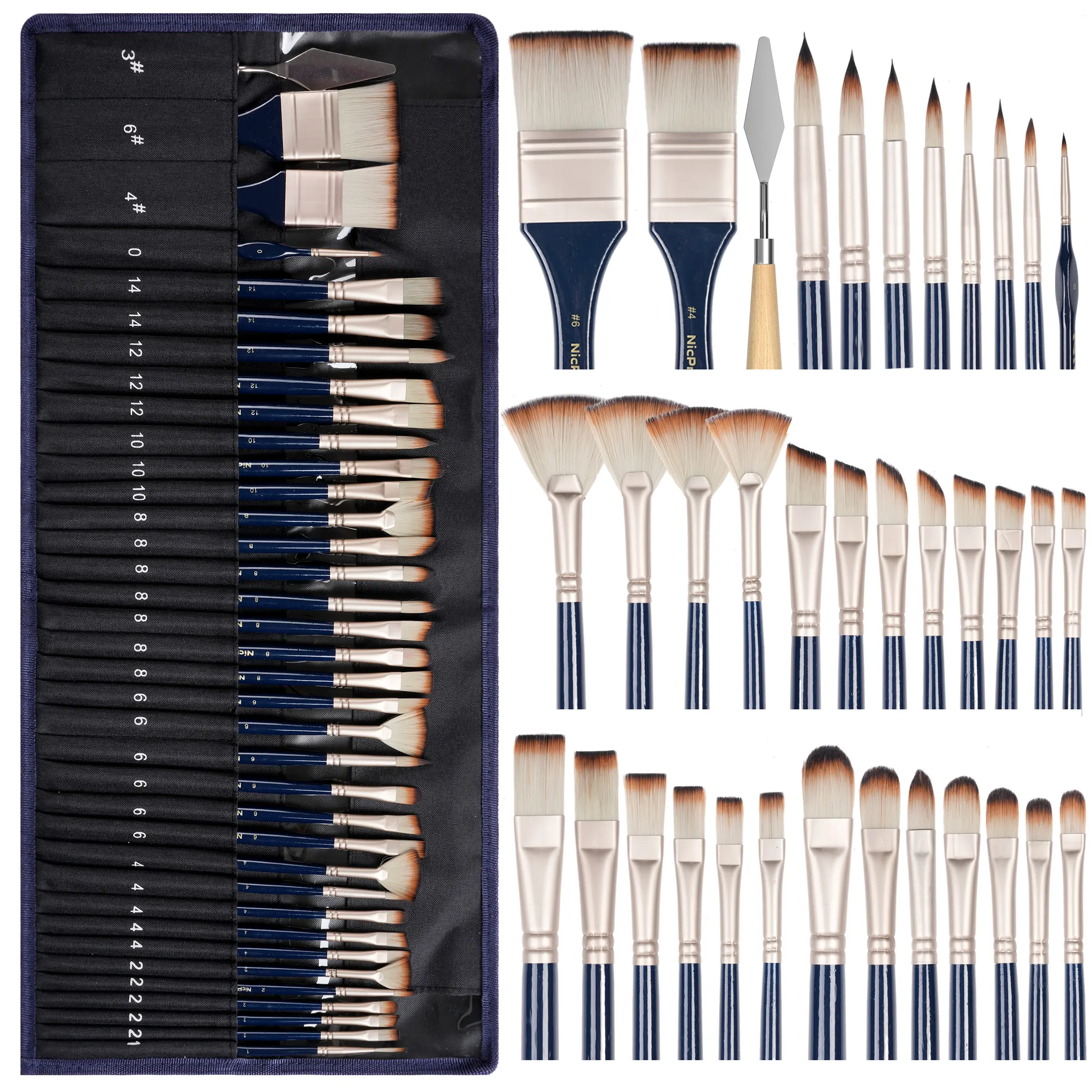 Nicpro Paint Brush Set, Professional Paint Brushes for Acrylic Painting & Oil, Firm Synthetic Bristle Brushes, Brush Types with Cloth Roll & Gift Box for Watercolor, Gouache, Canvas, Craft