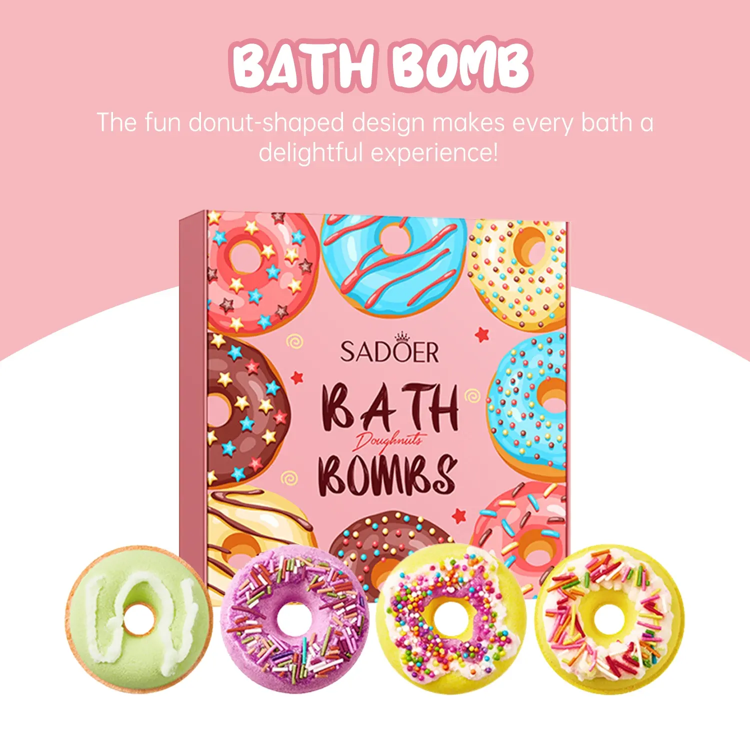 Cute Donut Bath Salt Ball Set, 4-Piece Water-Soluble Foaming Bath Bombs, Gentle Cleansing & Nourishing Care, Perfect Gift for Valentine's Day