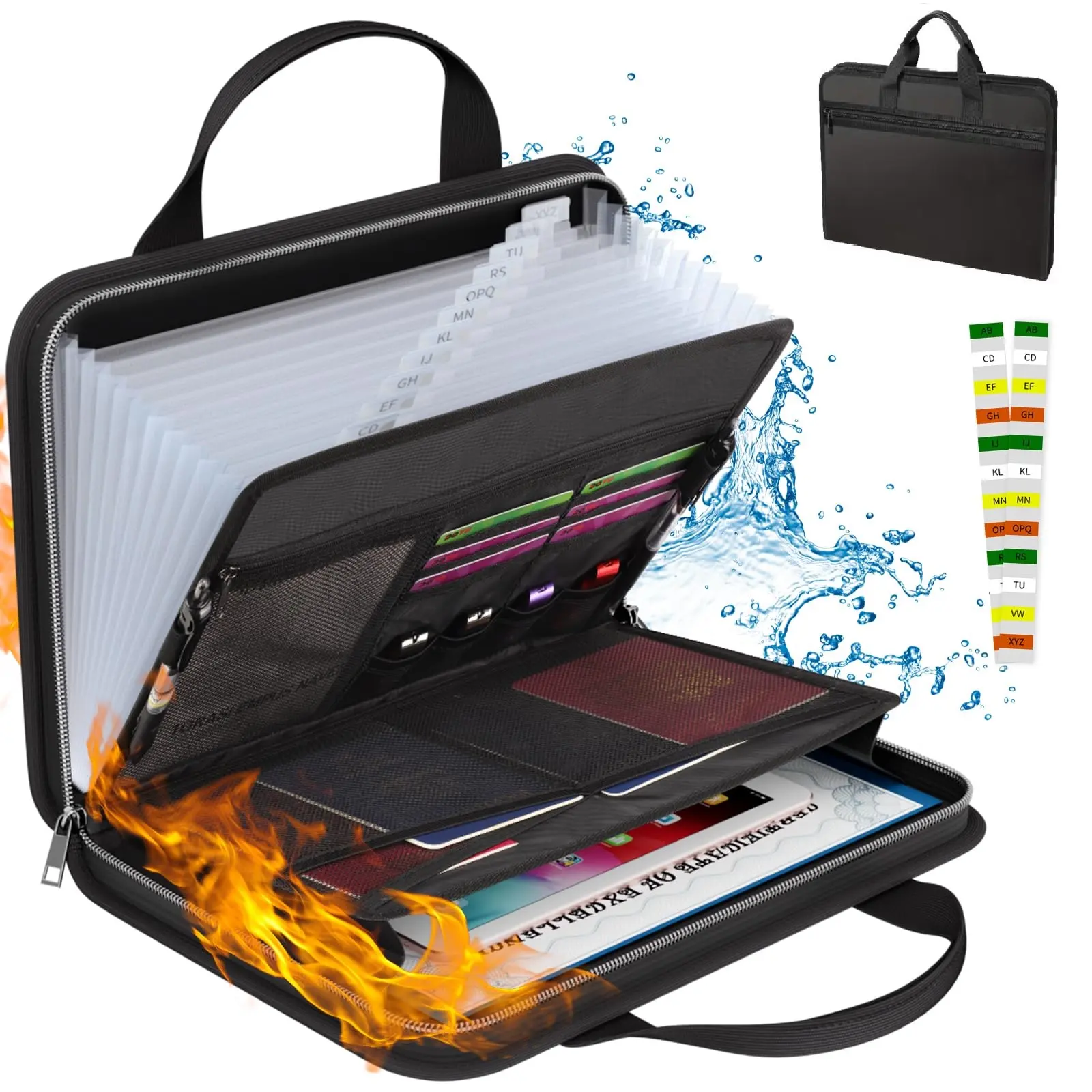 Fireproof Accordion File Organizer - 13 Compartmental Multi-Layer Expanding Folder with Handle & Labels, Portable Business Storage for Letter/A4 Size Documents & Important Papers