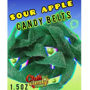 1.5oz Sour Apple Green Candy Belts Candy Snack Sweet Treats Dulces Manzana Chili Candy Tx Chewy Fruit