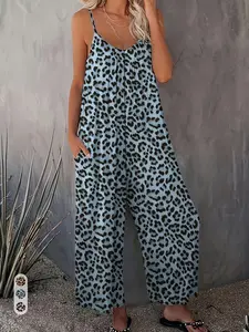 Women Jumpsuits 2026 Casual Sleeveless Spaghetti Strap Boho Wide Leg Rompers, Summer, Beach Vacation Clothes, Ankle Length, Loose-Fitting